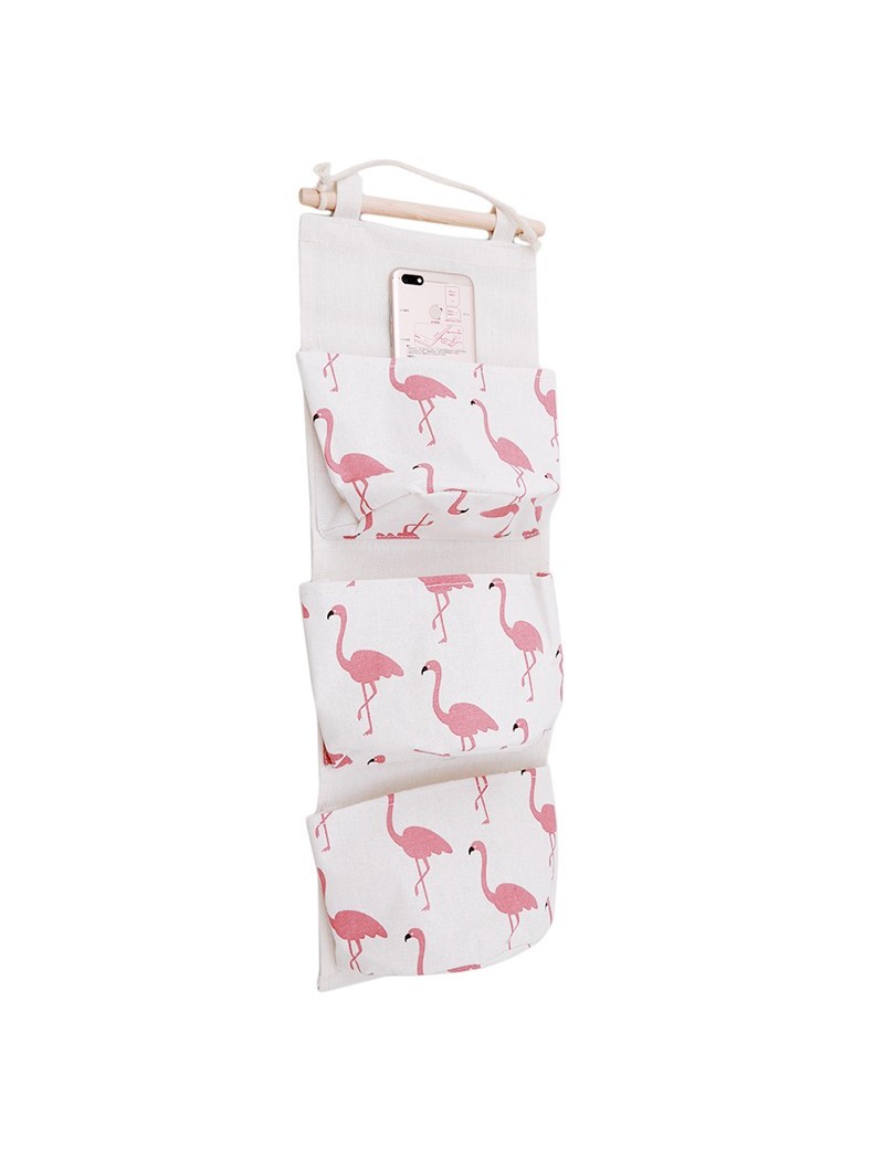 Pink Gluckliy 1 Pcs Linen Cotton Flamingo Hanging Storage Bag Wall Door Closet Organiser Space Saver with 3 Pockets for Gadget Makeup Toys 