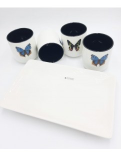 Butterfly Set 4 Cups and Tray