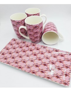Set Rombo Pink 4 Cups and tray