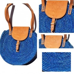 Round Blue Tote Bag with...